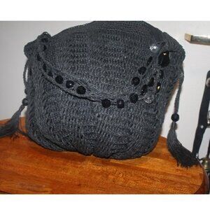 Bejeweled Capelli Straw Tassel Bucket Beachy Shoulder Bag Purse